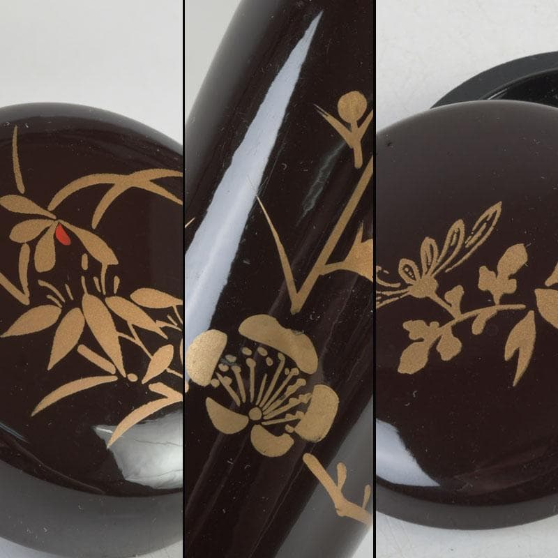 茶道具　桐木地本漆塗　青漆爪紅　利休茶箱　茶碗　棗など　七点　一式　M　9738