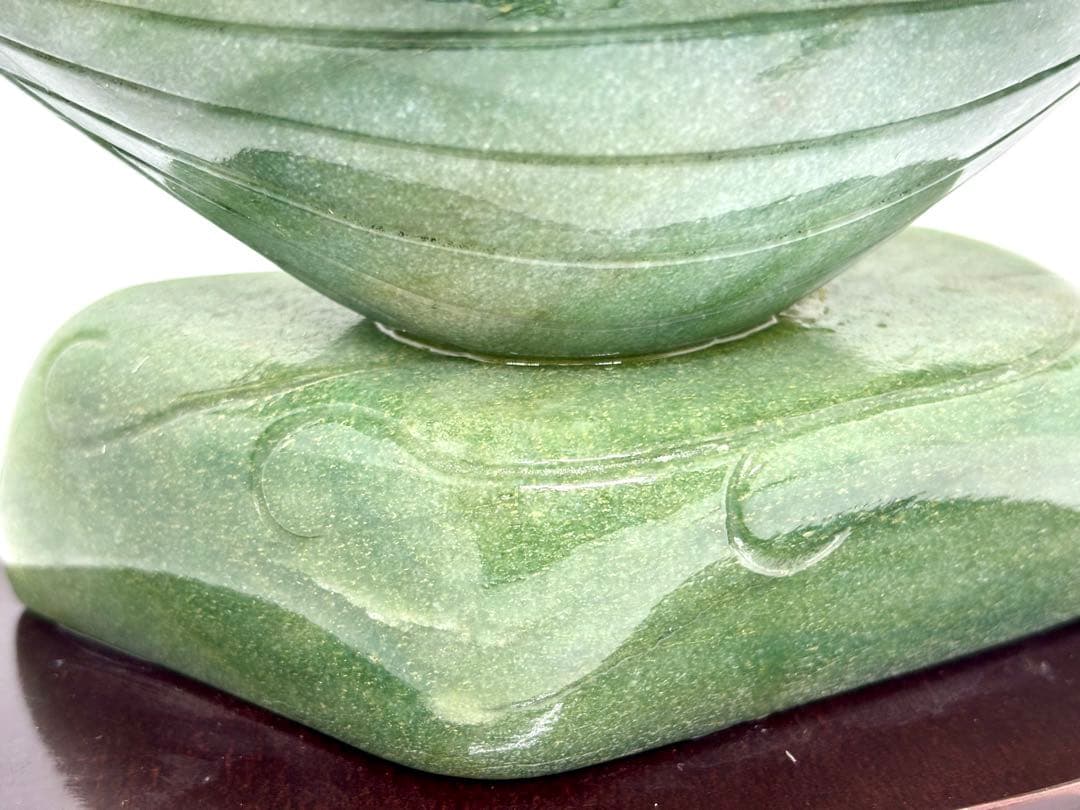 #伝統工芸士　斉藤本晴作 インド翡翠 『宝船 』彫刻置物