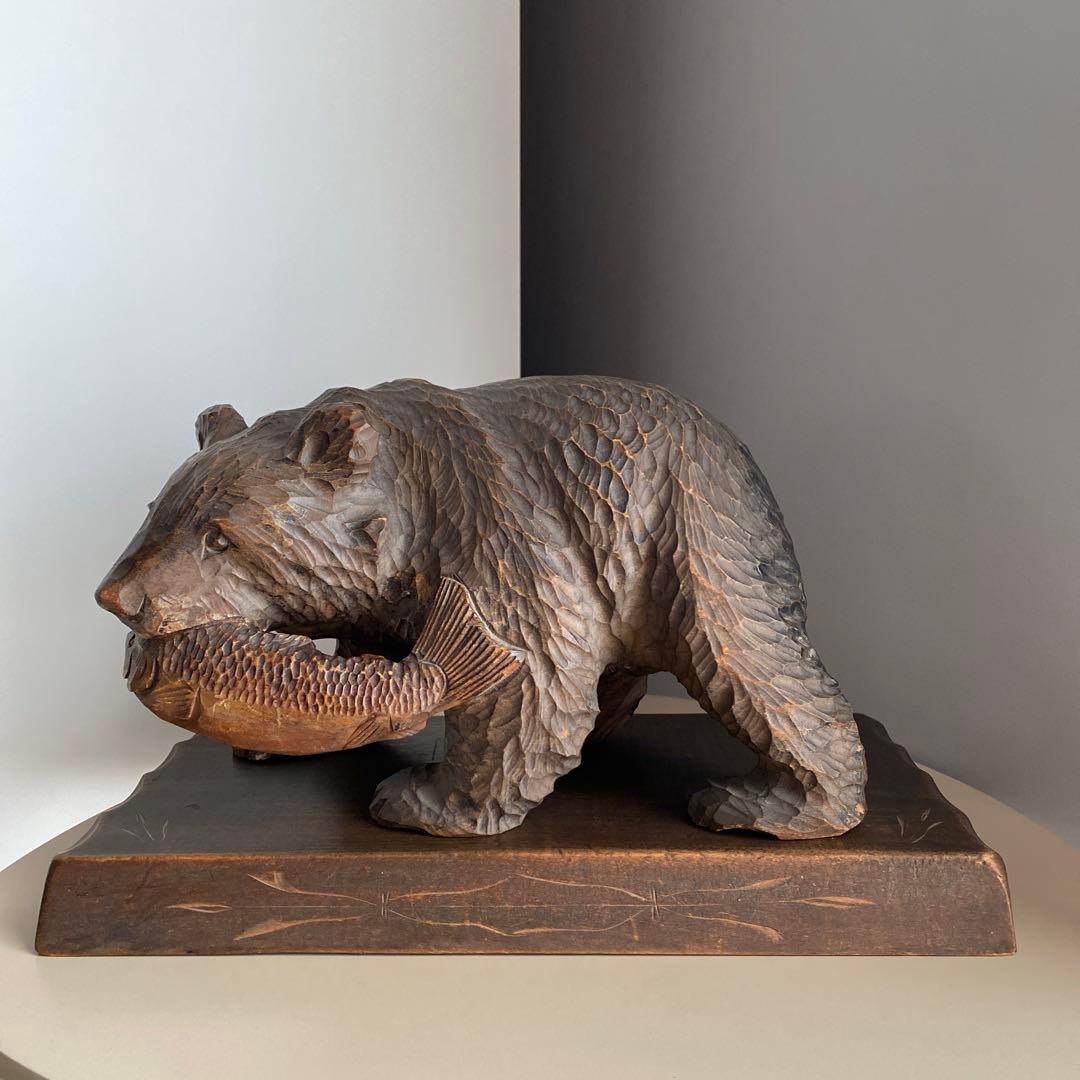 木彫り熊 鮭 置物 北海道 昭和 レトロ アンティーク ビンテージ 希少 骨董