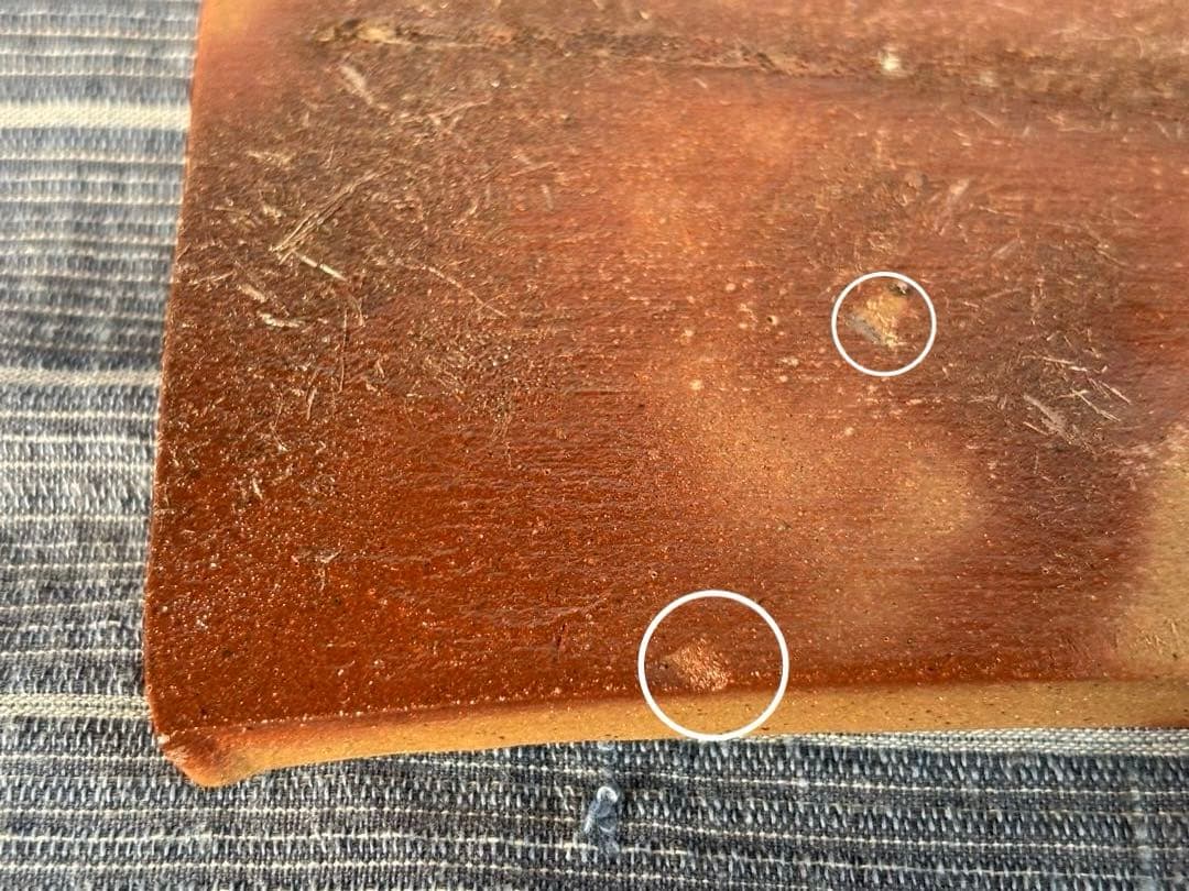 「見附文雄」備前焼ひだすき　平皿　陶印有り