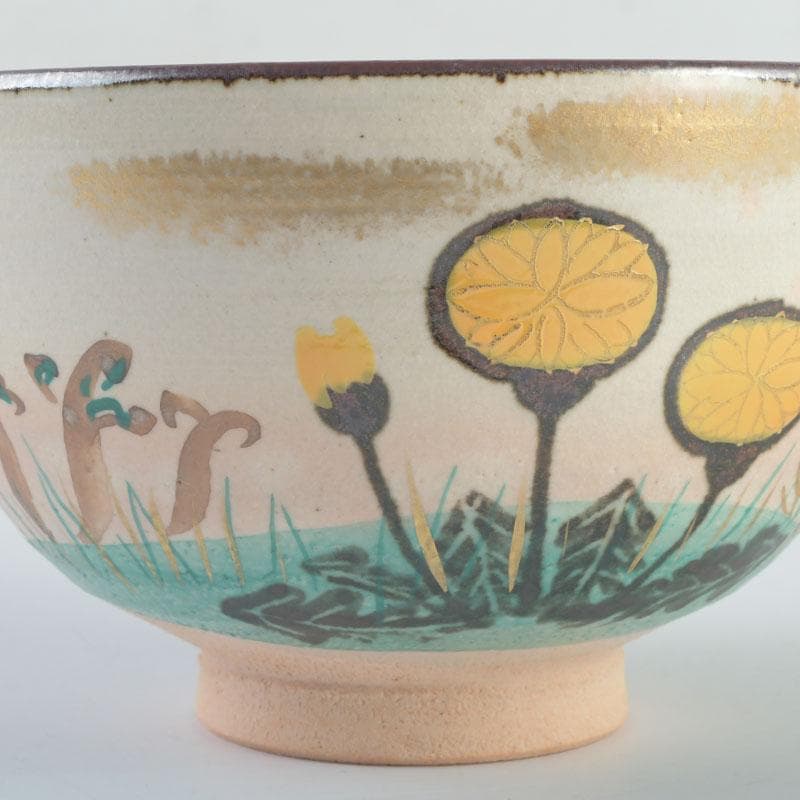 茶道具　福森阿也作　乾山写　色絵　花草文　茶碗　共布共箱　C　9475