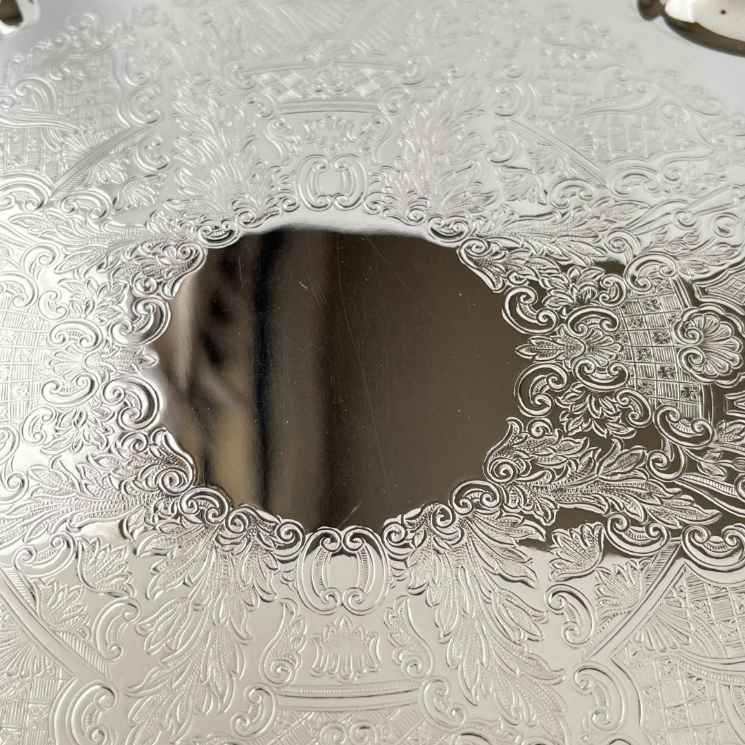 【英国】 ギャラリートレー / ドリンクトレー 26cm【シルバープレート】