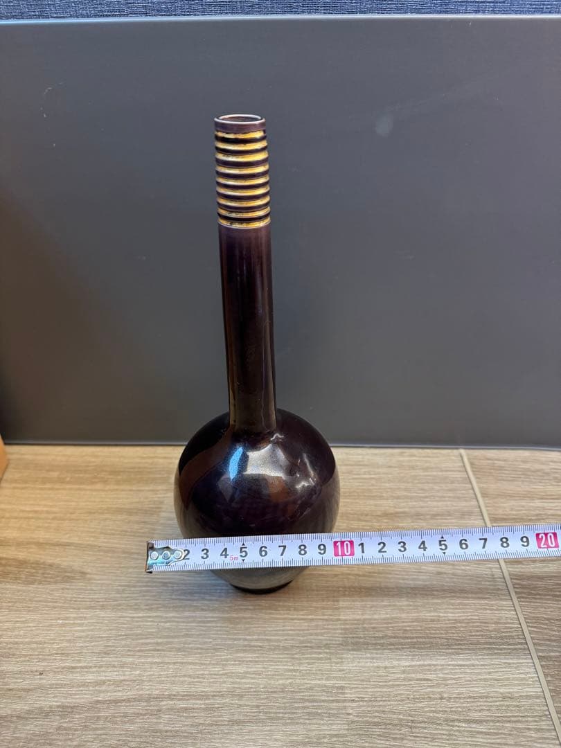 1512 【茶道具】中村翠嵐 紫交趾 鶴首花入　未使用