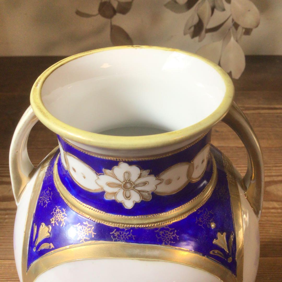 No4235 オールドノリタケ　NIPPON　手描き壺型花瓶　陶磁器　送料無料