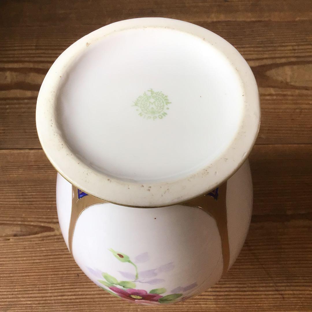 No4235 オールドノリタケ　NIPPON　手描き壺型花瓶　陶磁器　送料無料