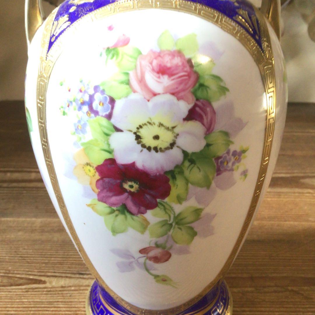 No4235 オールドノリタケ　NIPPON　手描き壺型花瓶　陶磁器　送料無料