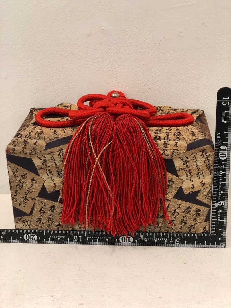 古いお化粧箱　古布細工　百人一首図柄　霧箱　アンティーク　金糸