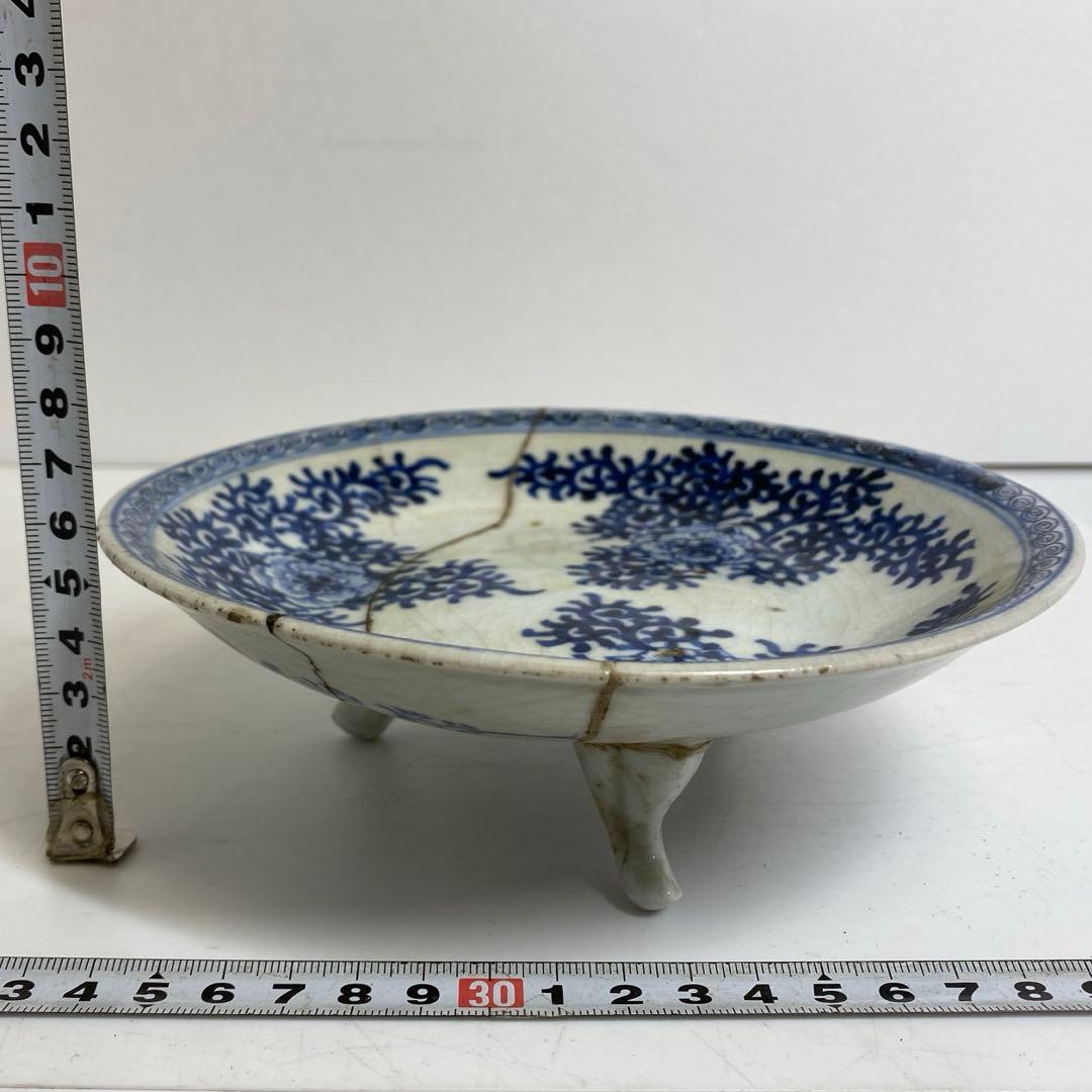 播陽東山 染付三足皿 幅約17.6cm 東R8-0209③