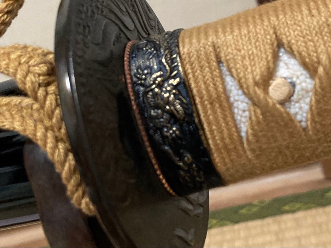 居合刀　大刀　小刀　2本セット　刀掛け付き　漆塗り鞘　鉄製鍔