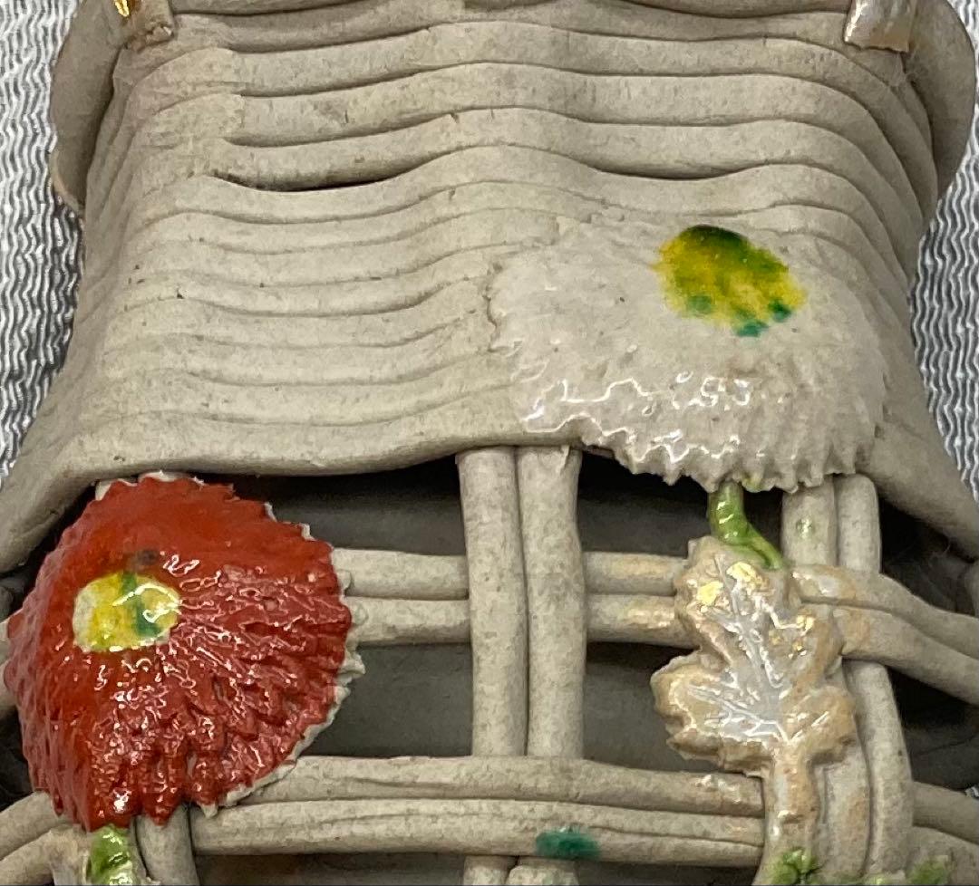 B246s 萬古焼　菊透し掛花入　骨董品