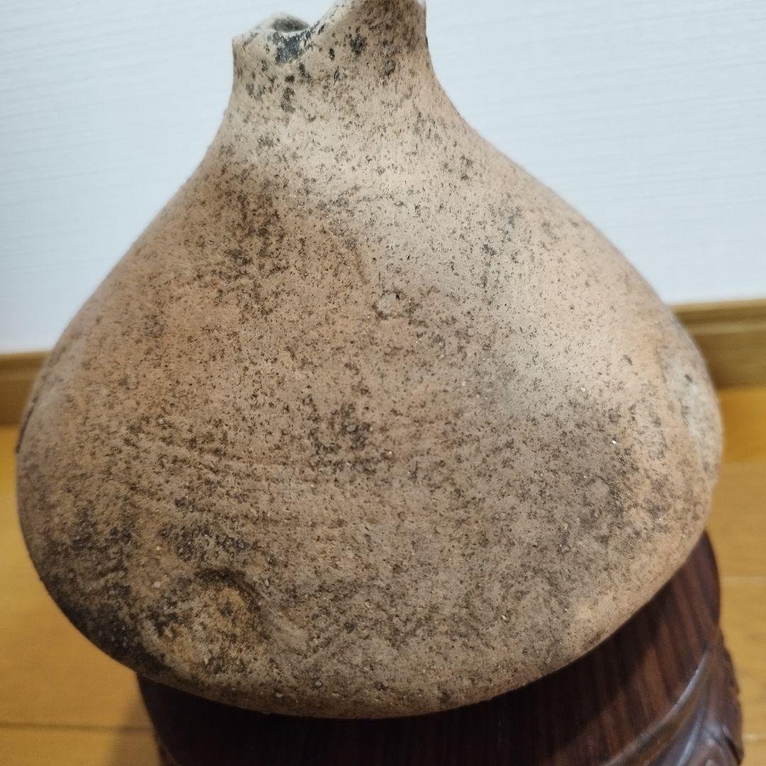 発掘品　弥生土器　そろばん型の小壷　波状紋様　　矢作川流域出土