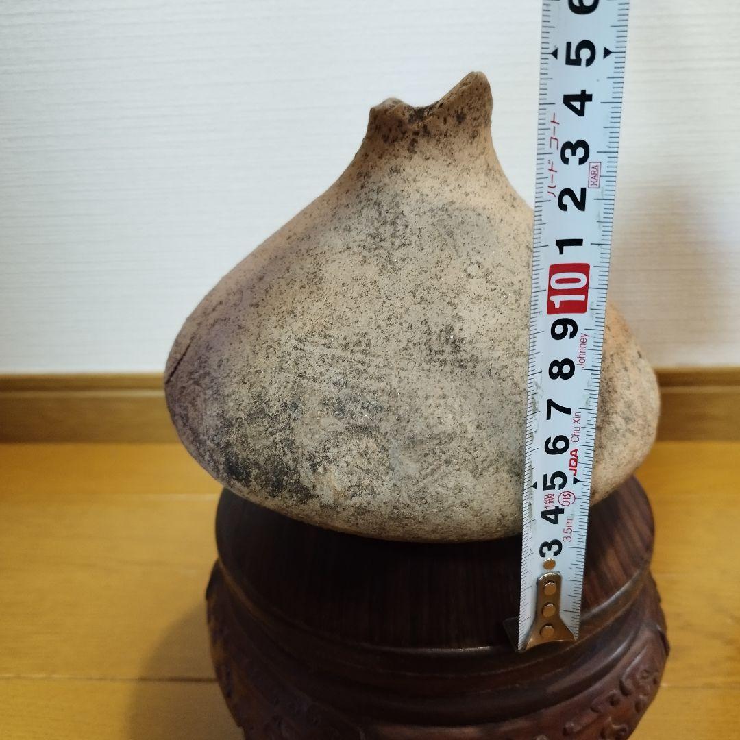 発掘品　弥生土器　そろばん型の小壷　波状紋様　　矢作川流域出土
