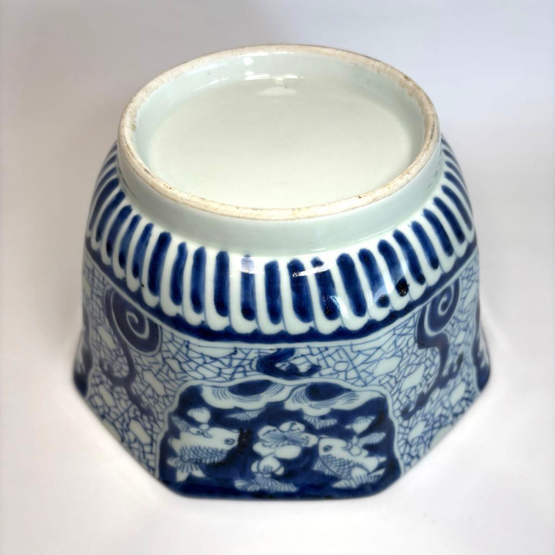 古伊万里　金魚　梅　波　八角鉢