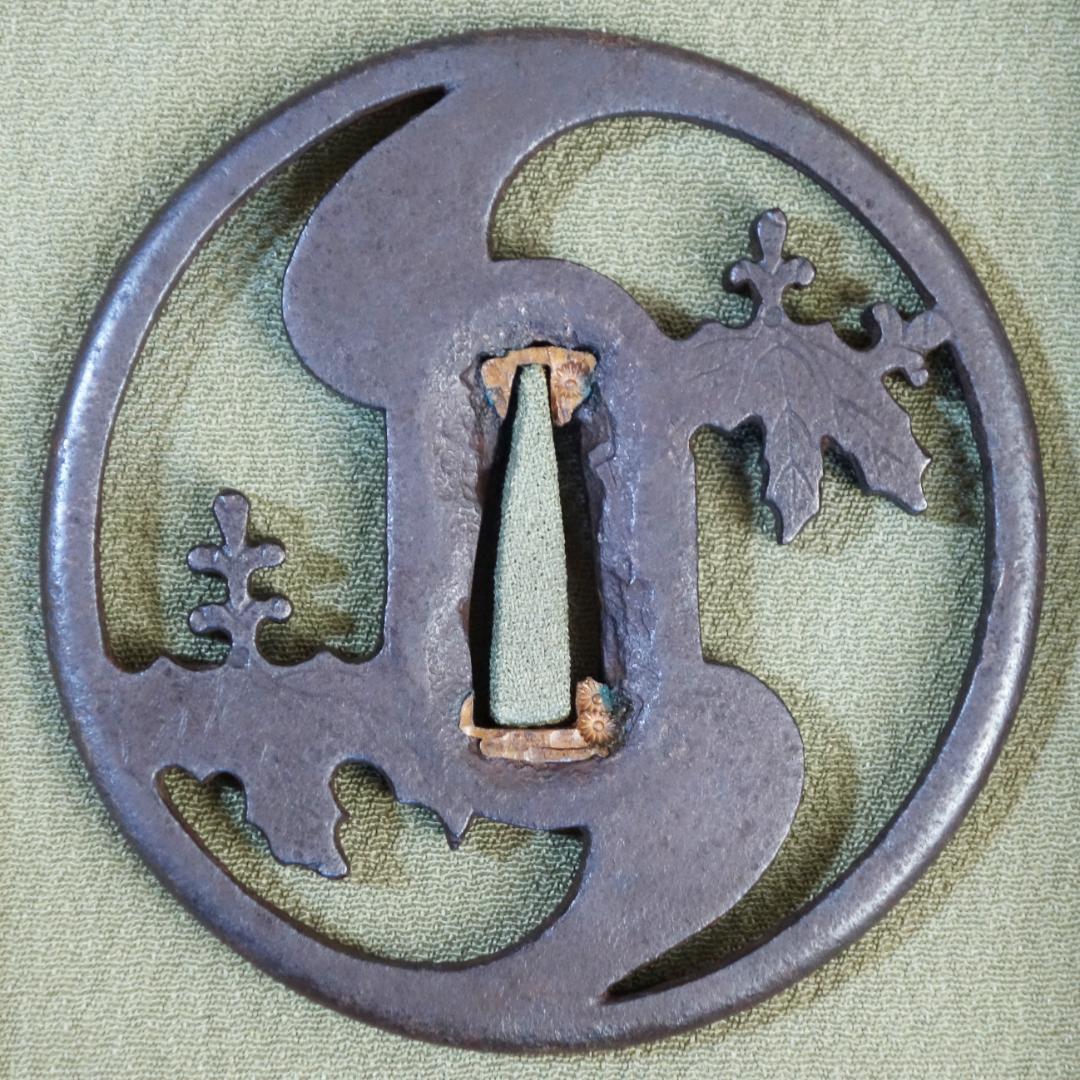 【桐巴透鐔 無銘 後代肥後】(鑑定書有) 鍔 鐔 刀装具 武具 骨董 江戸