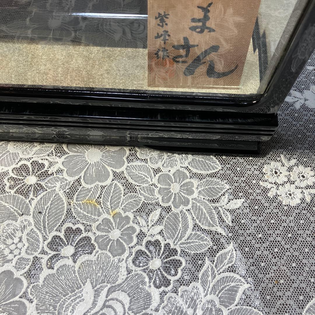 市松人形 ガラスケース入り 赤地桜着物 銘札あり