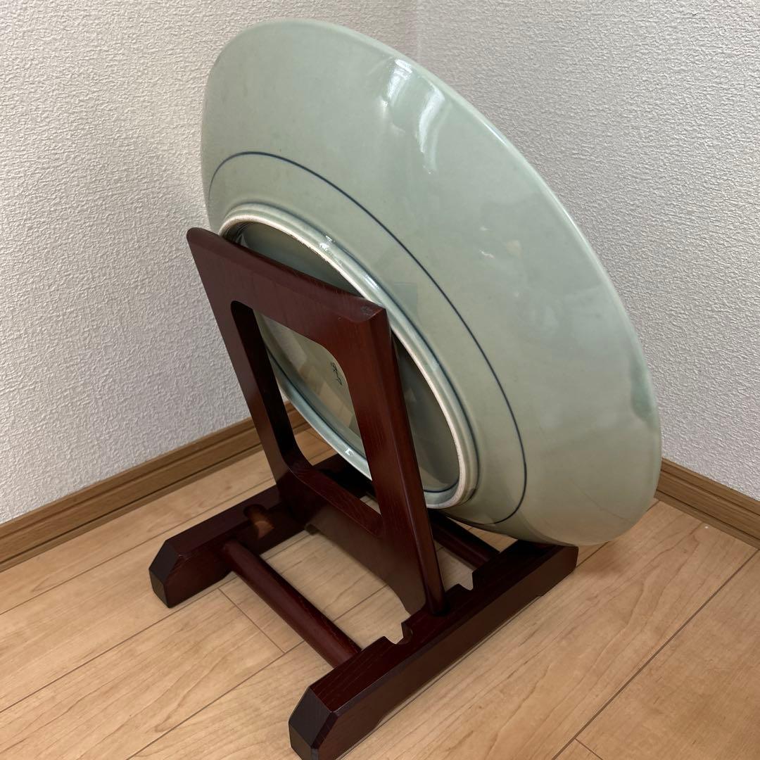 有田焼 円左エ門直径約45cm 浪華名所独案内（友鳴松旭）／皿立て・箱付／飾り皿