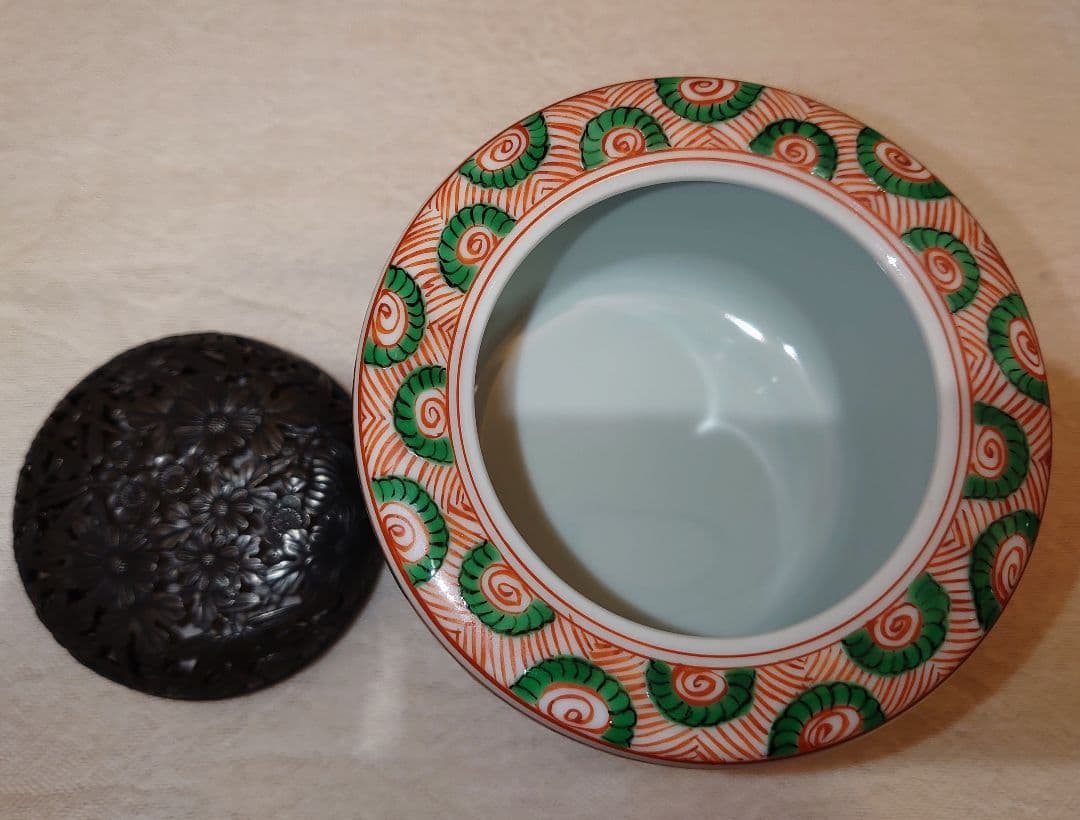 四代三浦竹泉 赤絵 香炉 純銀火屋 松興堂 金彩 四君子 アンティーク