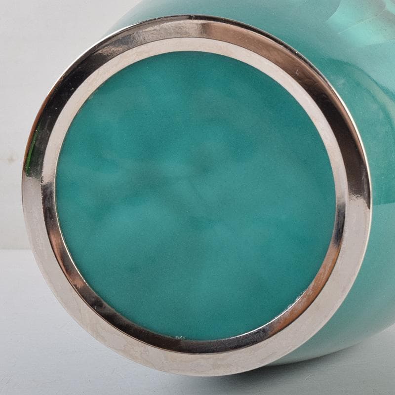 七宝焼　佐藤謨義作　水仙文　花瓶　唐木台付　共箱　V　R9237