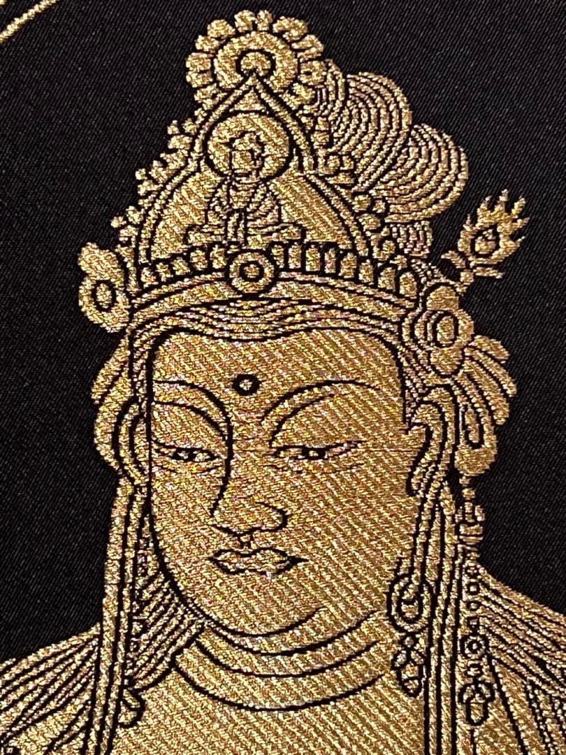 西陣織 佐藤重教「聖観音般若心経」金糸 仏画 日本画 掛軸 掛け軸 茶掛 織物