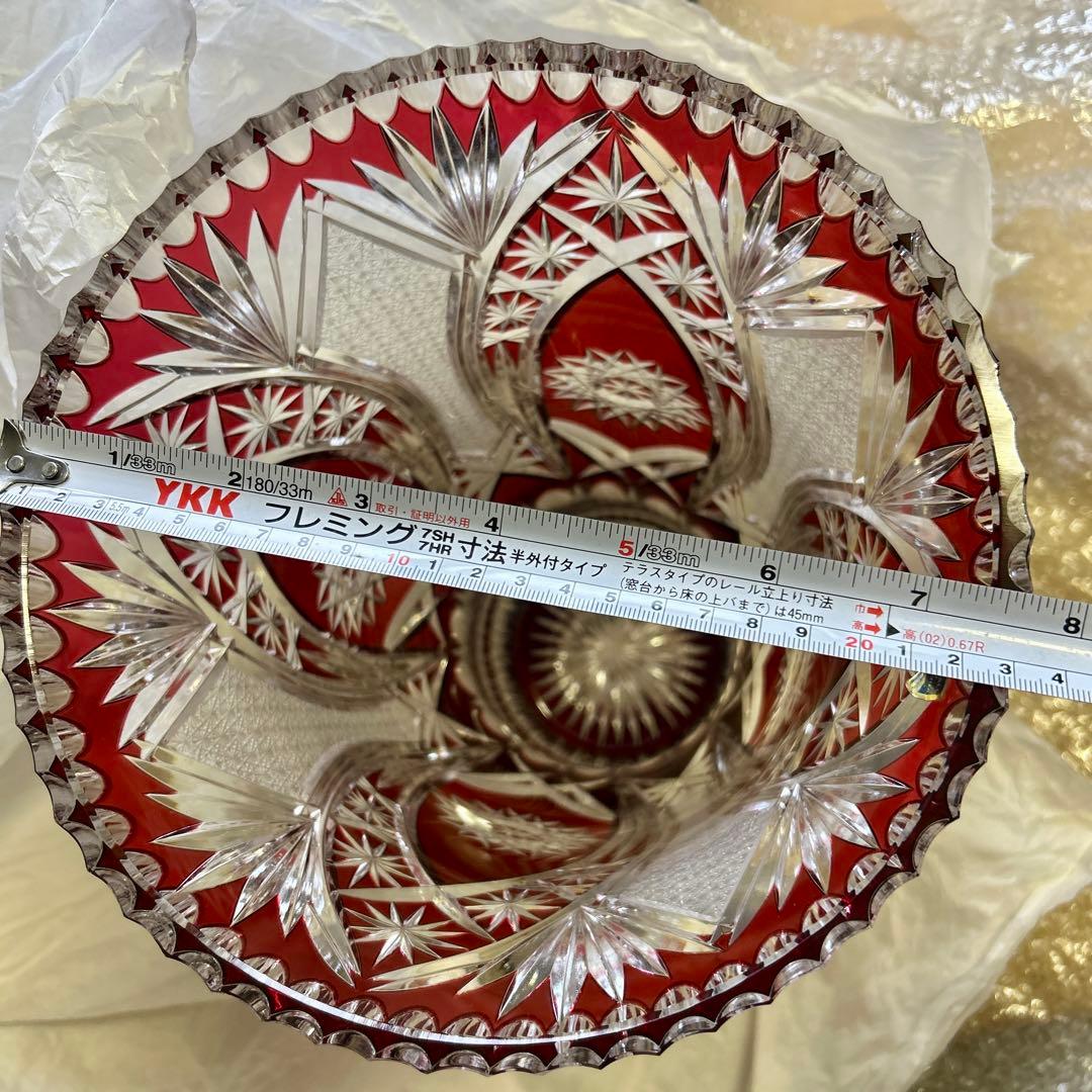 ドイツLAUSITZER ラウジッツァー ハンドカット赤披 クリスタルガラス花瓶