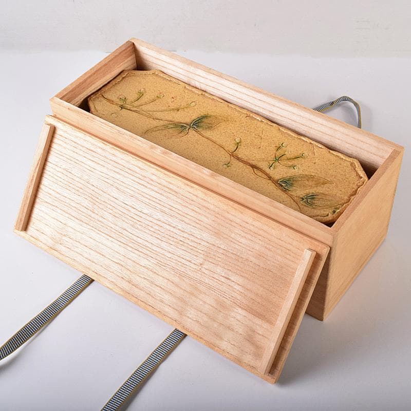 和食器　りんどう窯　小松幸代作　黄瀬戸　草文　長方皿　五客　共箱　D　R8175