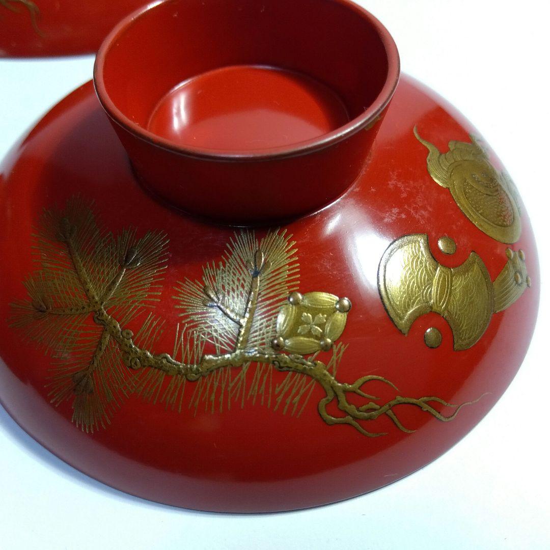 加賀蒔絵　高蒔絵祝い盃　三ッ組盃　　漆芸　時代高級高蒔絵盃　大正期　黒塗共箱