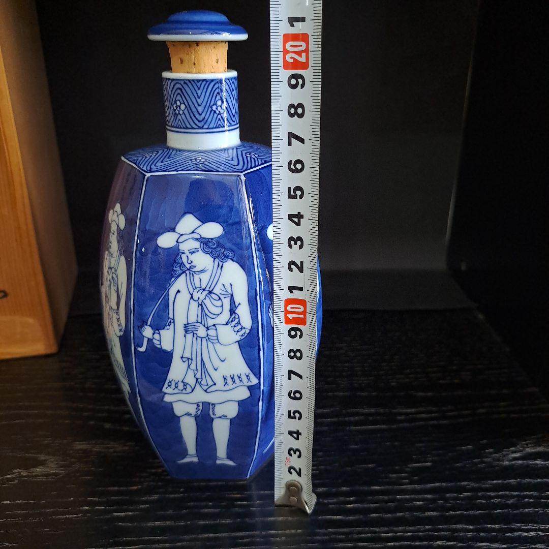 館林源右衛門　古伊万里　紅毛人物絵　オランダ人　洋酒瓶　六角瓶　共箱入