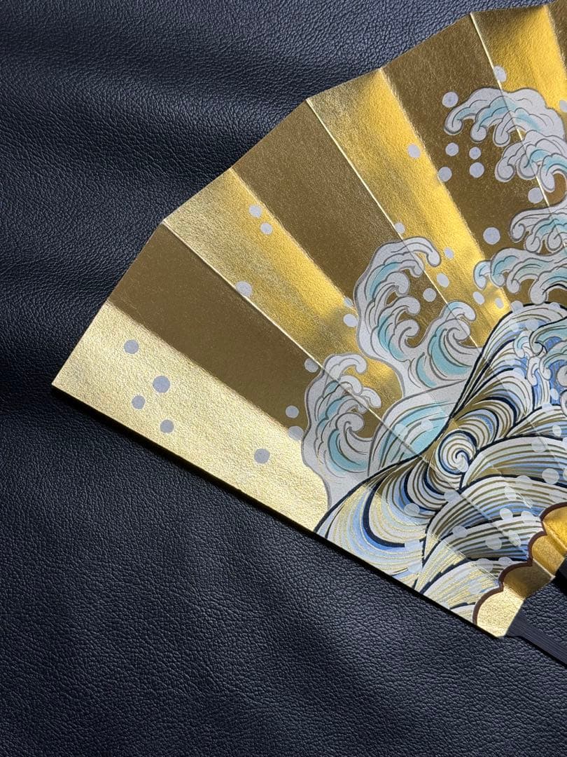 扇子　33cm 十松屋福井扇舗　波濤日輪図　負修羅扇　桐箱　仕舞扇　能楽　着物