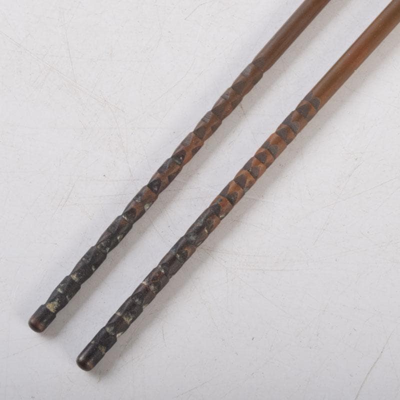 茶道具　御釜師　山口浄雄作　銅製　円能斎好　渦頭火箸　共箱　V　8572