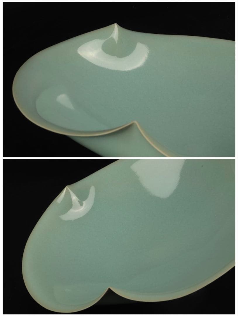 松林廣 青瓷輪花鉢 共箱 骨董 飾皿 飾り皿 鉢 菓子器