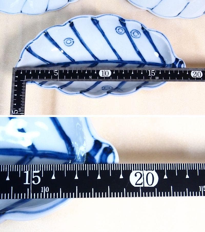 【未使用】高橋芳宣 染付葉型向付 7客 葉文向附 銘々皿/菓子皿 茶道具 食器