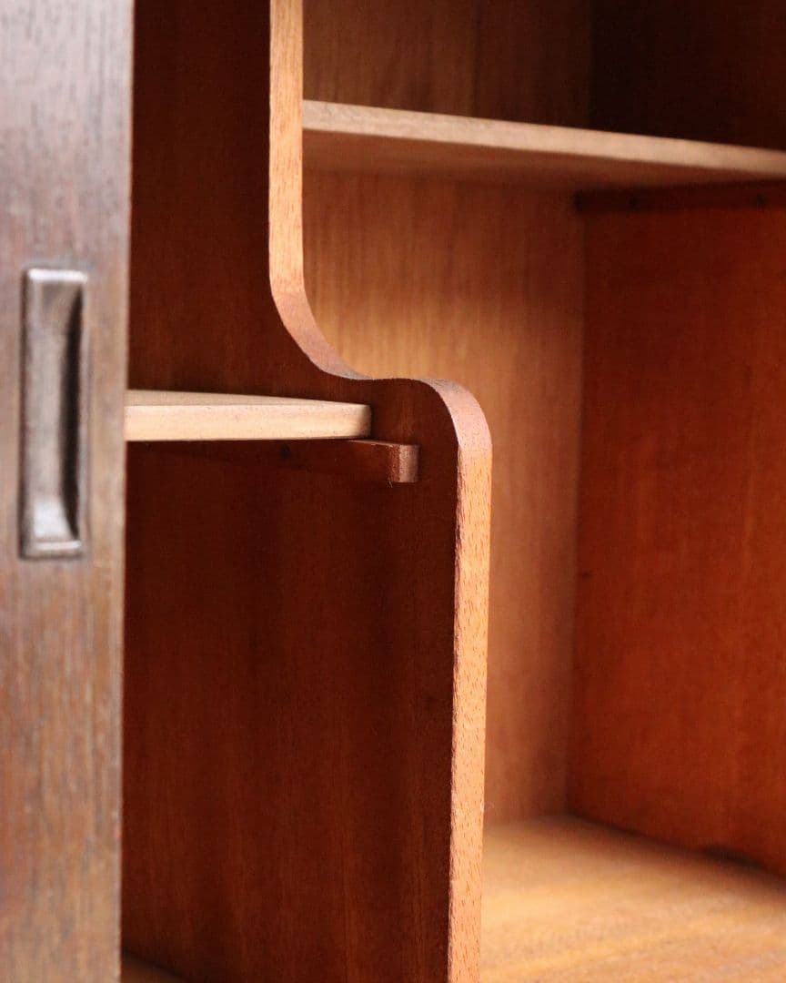 13(金)までお値下げ中 モールガラスのラワン材ローボード　古道具 古家具 昭和