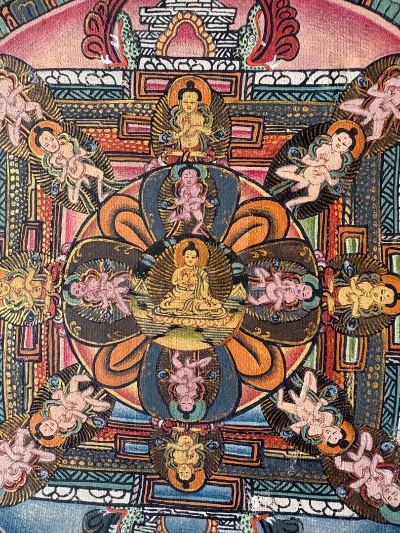 仏教曼荼羅 手描き 多色　ネパール
