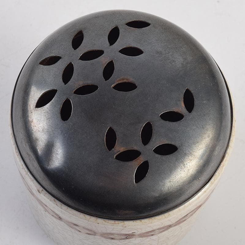 茶道具　野々村仁清作　色絵金彩　銀火屋約18g　香炉　時代箱　M　R9105