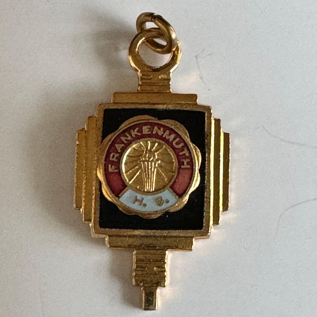 カレッジリング金ゴールド黒ネックレストップ社章ピンズ40sバッジ/バッヂ古着