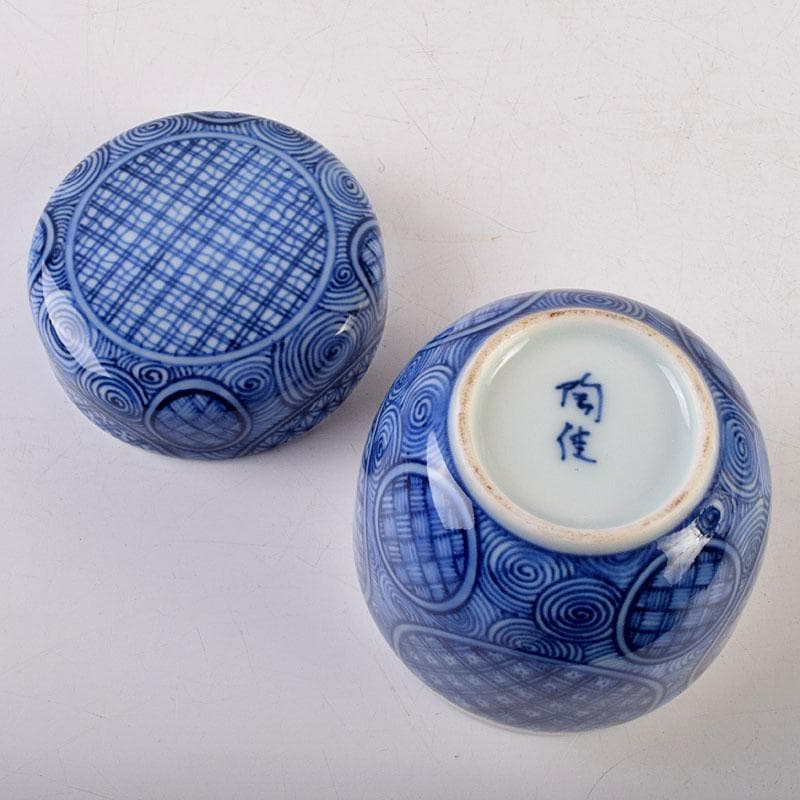 茶道具　陶佳造　染付　渦文　棗　共箱　V　8753