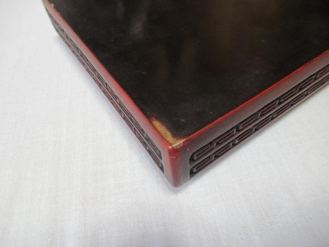 ◆希少 美品 1900年頃(清朝末期)◆剔紅/堆朱 蜀江文、蝶、燕、雷紋 硯箱