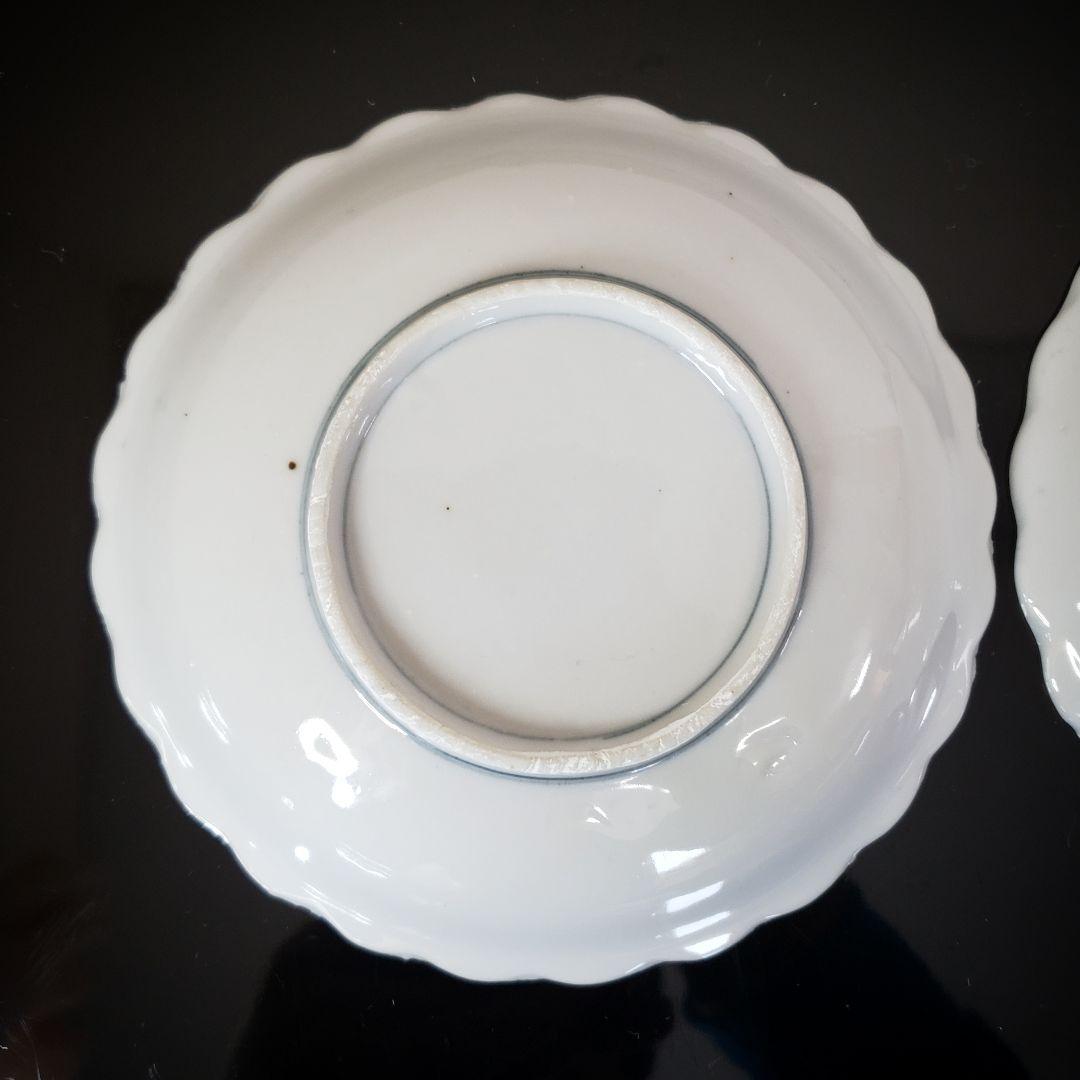 印判　皿　2枚　山水　書　明治　大正　昭和初期　欠け