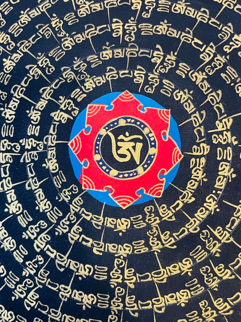 【手描き一点物】チベット密教 曼荼羅タンカ 六字真言入り／開運・護符・浄化p