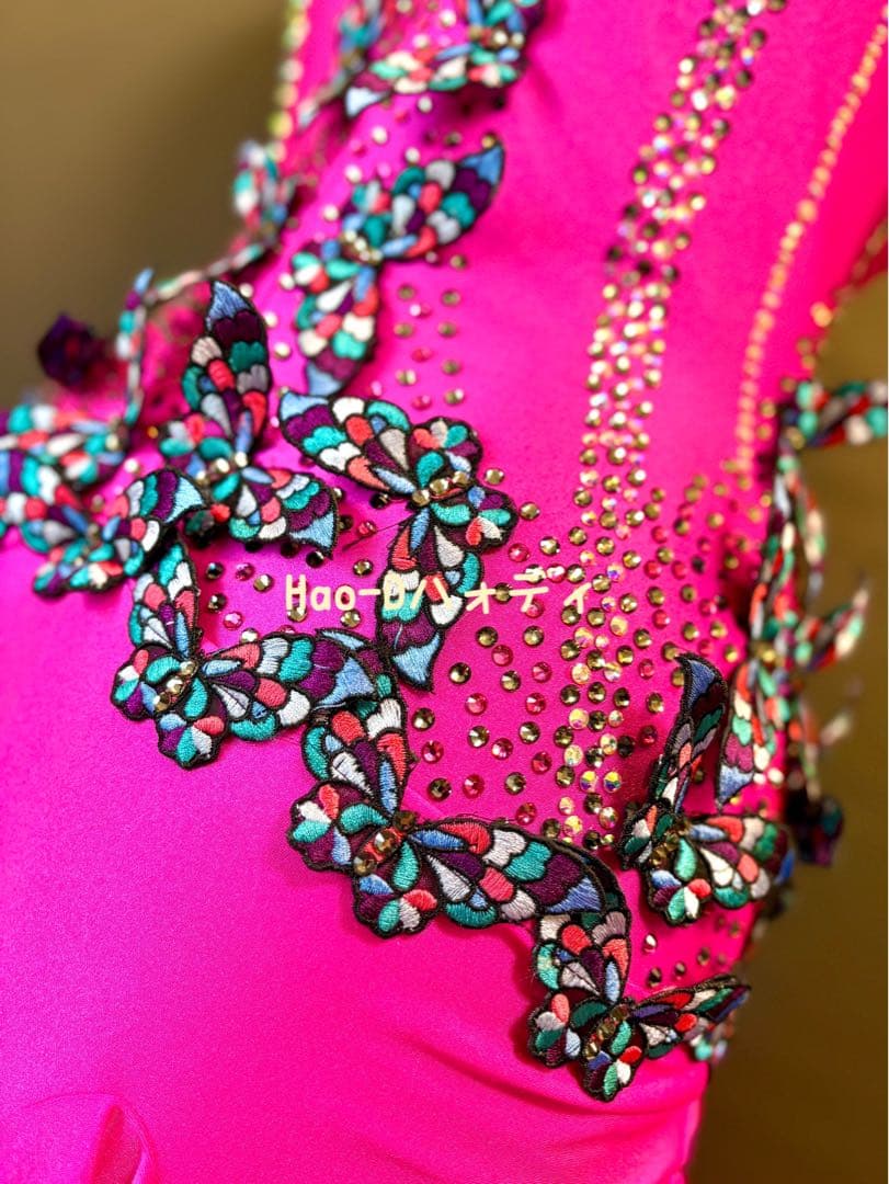 新品★ラテンドレス★リズム★蝶々★社交ダンス★ピンク★競技