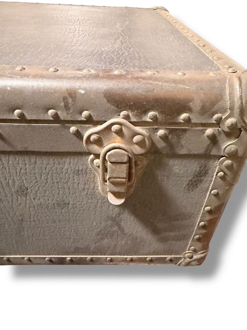 #アンティーク トランクケース 木製 革風素材 ヴィンテージ収納箱