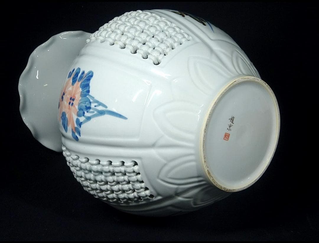 韓国美術 趙京 大花瓶 白磁 花色絵 高さ約42cm u03156