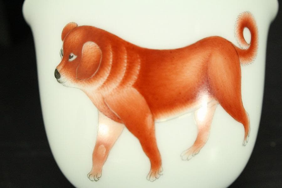 中国美術 色絵 細密 犬 絵 煎茶碗 十件 揃 雍正年製 書(A434)