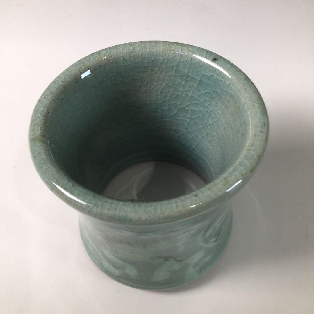 Ｒ９４１　皆具　『李貞夏造』『象嵌雲鶴文』『高麗青磁皆具』　共箱　茶道具