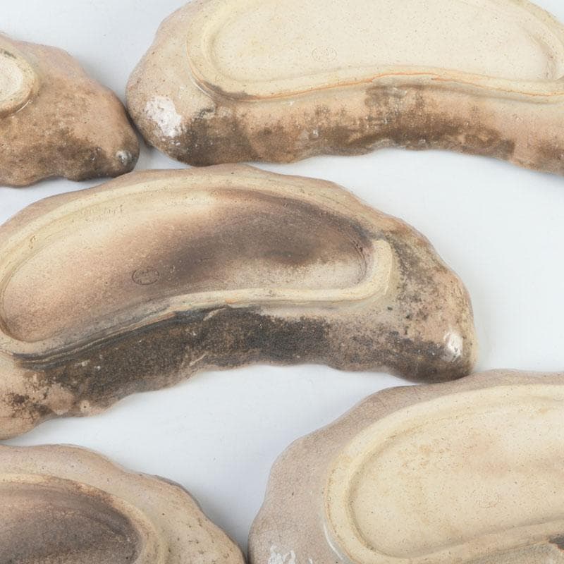 萩焼　十一代　坂高麗左衛門（韓峯）作　葉形　銘々皿　五客　時代箱　V　9500