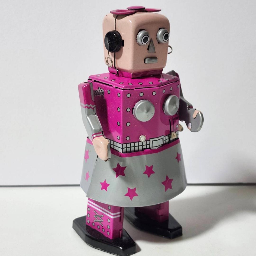ブリキ ロボット ネジ巻き 女の子デザイン 昭和レトロ