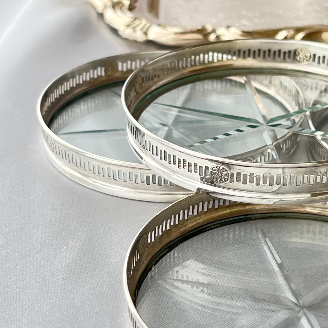 【Webster】 【純銀 / ガラス】紋章のコースター 6枚 スターリング