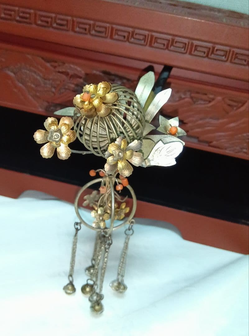 アンティーク　銀びら　かんざし　色々とかんざし入れ　日本髪　珊瑚