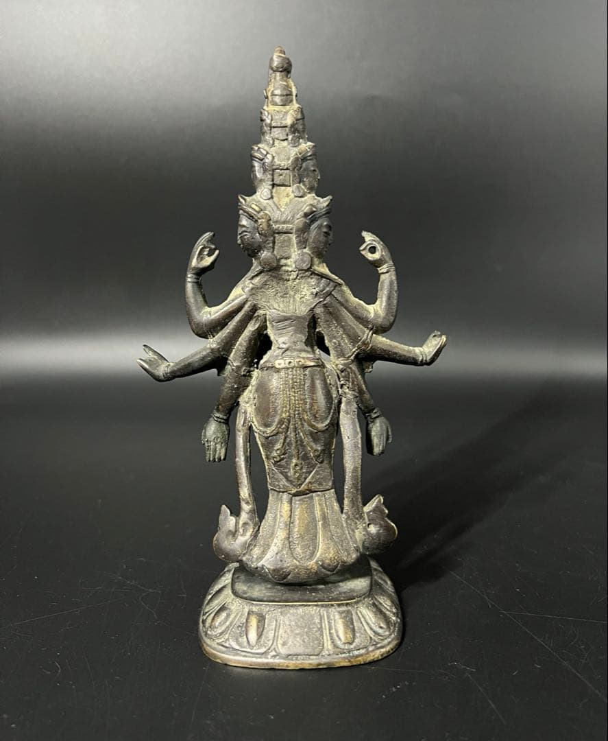 江戸後期 十一面観音菩薩像 古銅 多臂 仏像 高さ19cm◎仏教美術◎古美術庵々