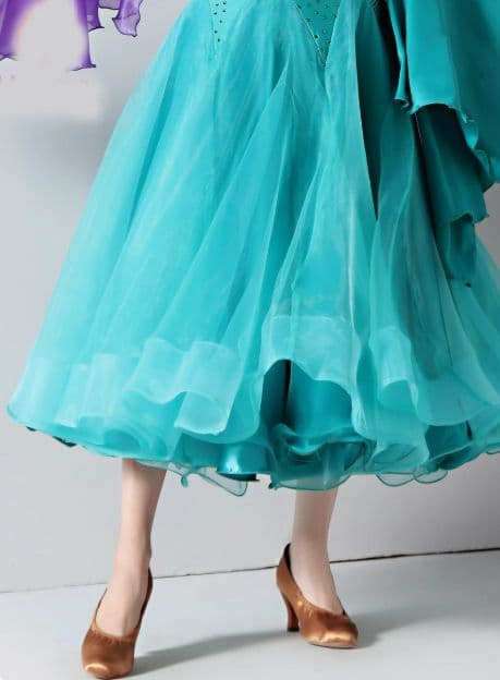 オーダーメイド　社交ダンス衣装　スタンダードドレス　パーティー ターコイズ